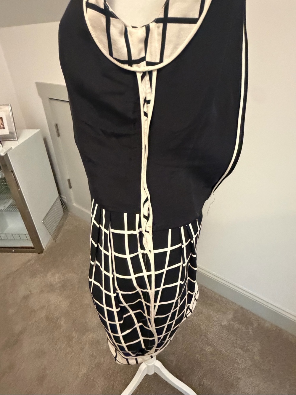 Christian Dior Paris Vintage Cream Black Windowpane Plaid Sheath Dress US 4 - Picture 8 of 13